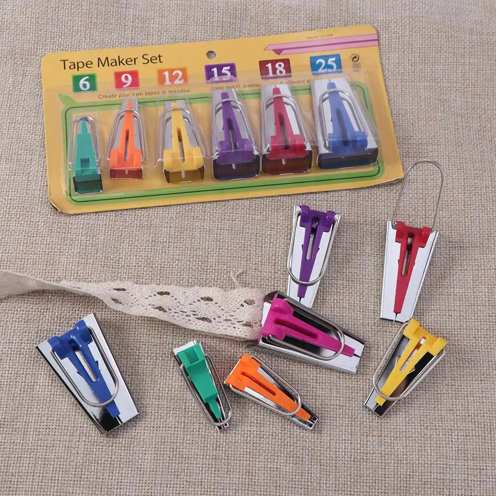 3/4/5/6/7Pcs 7 Sizes Bias Tape Maker Set Non-Slip Versatile Size Range Bias Binding Tape Making Tool with Edge Binding Roller Vue