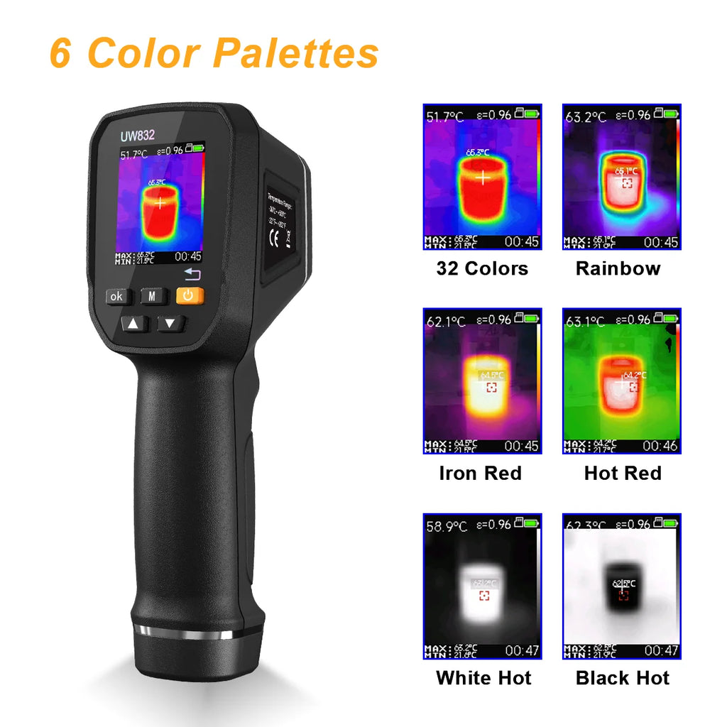 UWEI Infrared Thermal Imager Handheld Thermal Imaging Camera USB Rechargeable 8GB Card Color Display 0.01-1 Emissivity Carry Box Vue