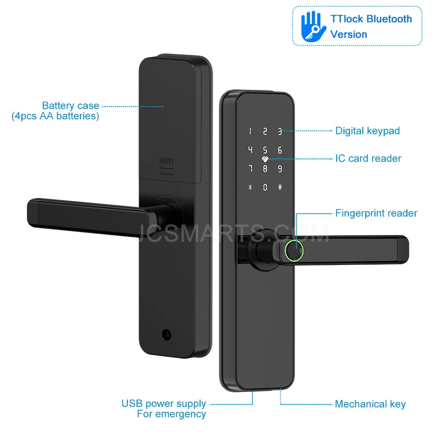 Cerradura Inteligente Biometric Smart Lock Keyless TTlock Bluetooth Electronic Smart Door Lock for Apartments Vue
