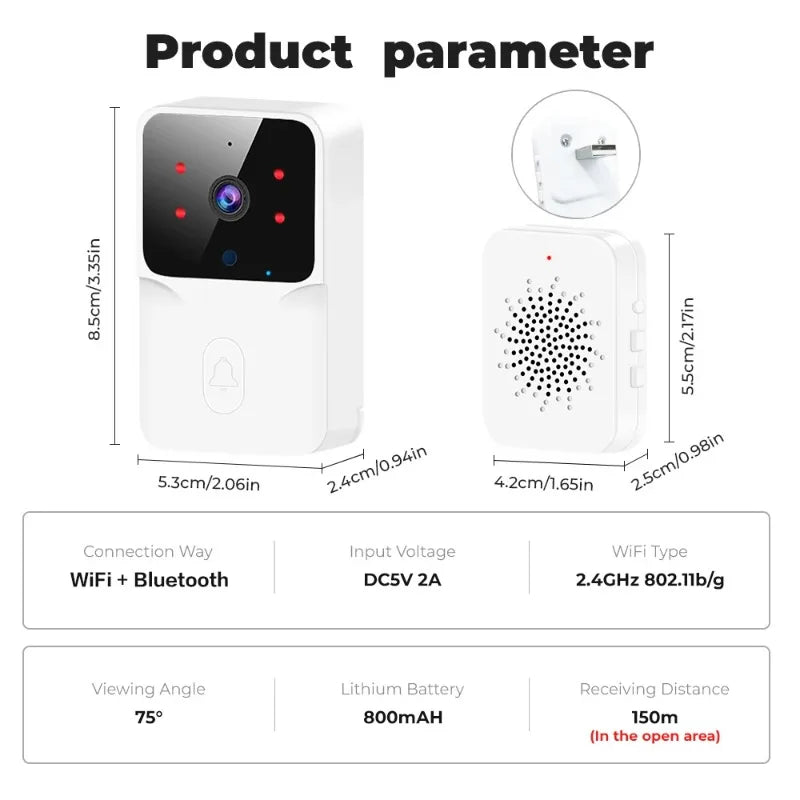Tuya WiFi Video Doorbell Wireless HD Camera IR Alarm Security Smart Home Door Bell WiFi Intercom for Home with Black&White Color Vue