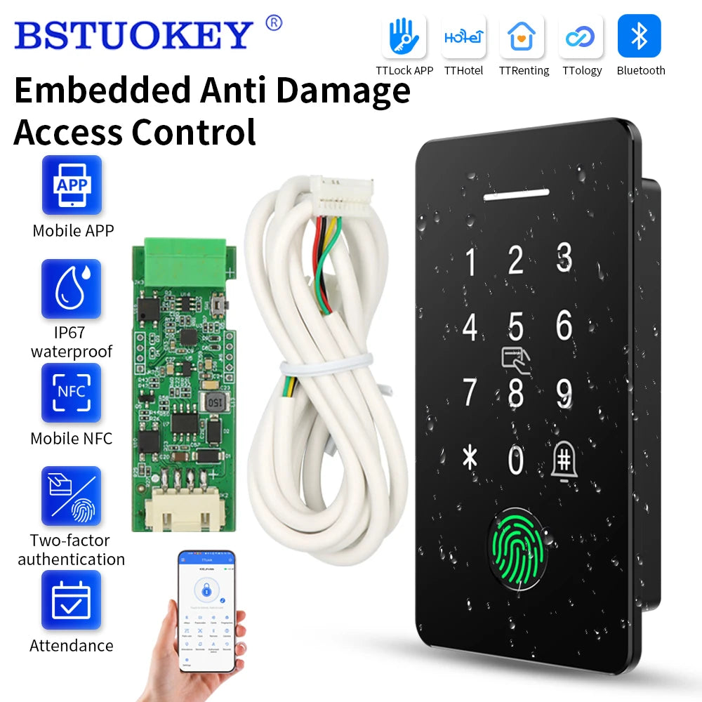 NFC Self Defense Embedded TTlock APP IP67 Smart Security Protection Access Control Fingerprint Keypad 13.56Mhz Attendance System Vue