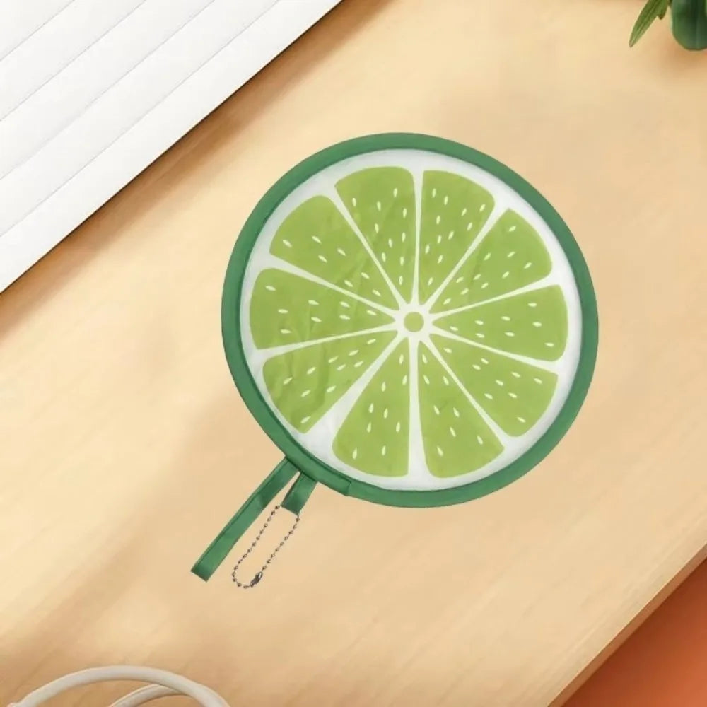 Cute Portable Round Foldable Hand Fans Fruit Cartoon Pocket Design