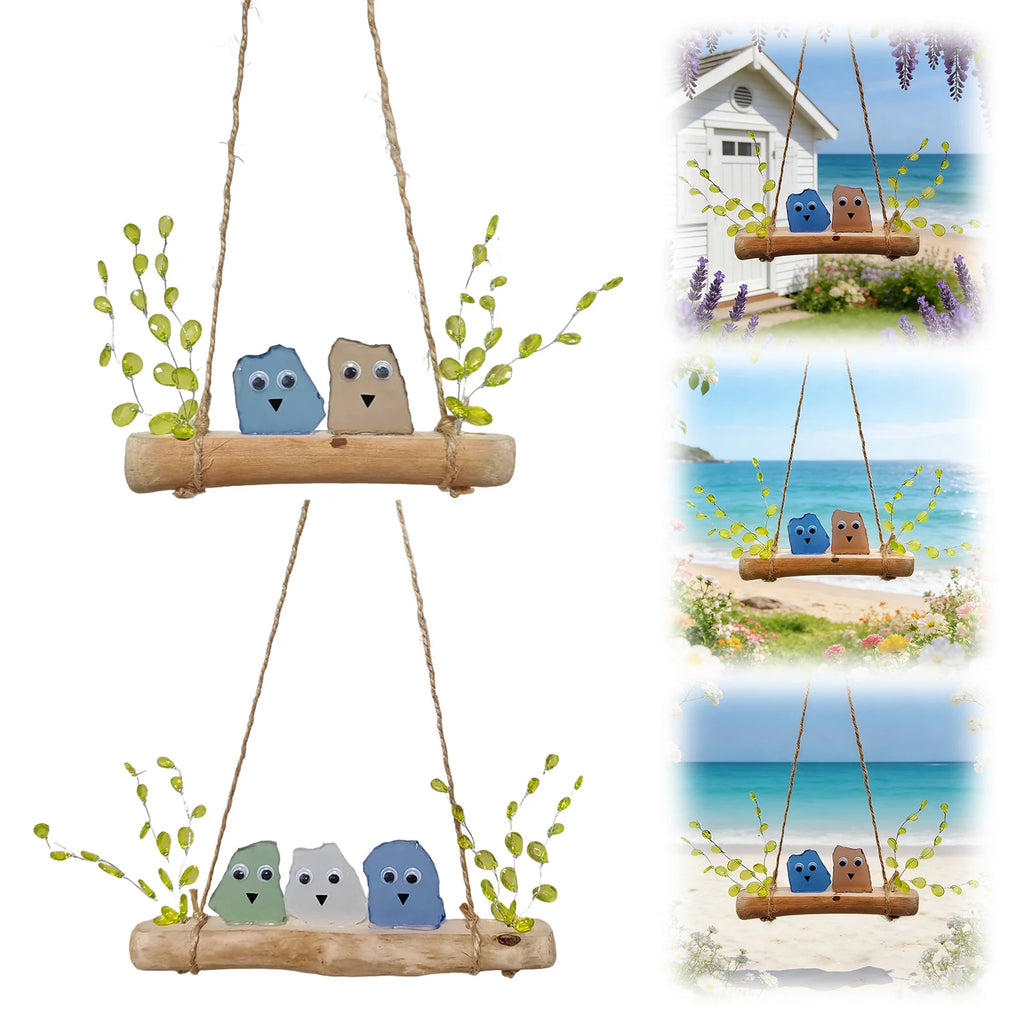 Handmade Sea Glass Rainbow Birds Driftwood Wall Art Ornament Wall Hanging Ornament Vue