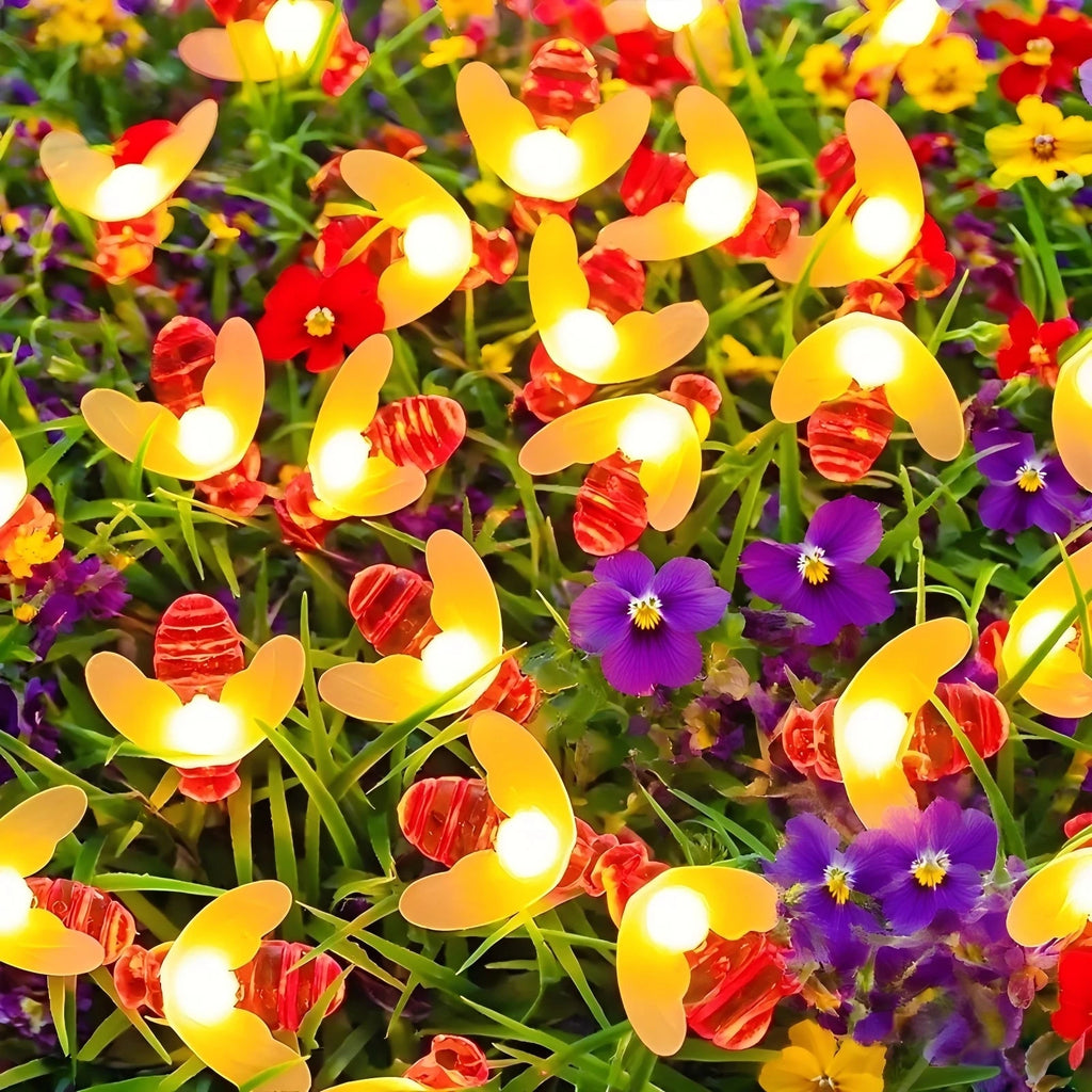 Life-Like Solar Bee Lights - 20/50 LEDs, Auto On/Off, 8 Modes for Christmas, Halloween, & Garden Glowing! Vue