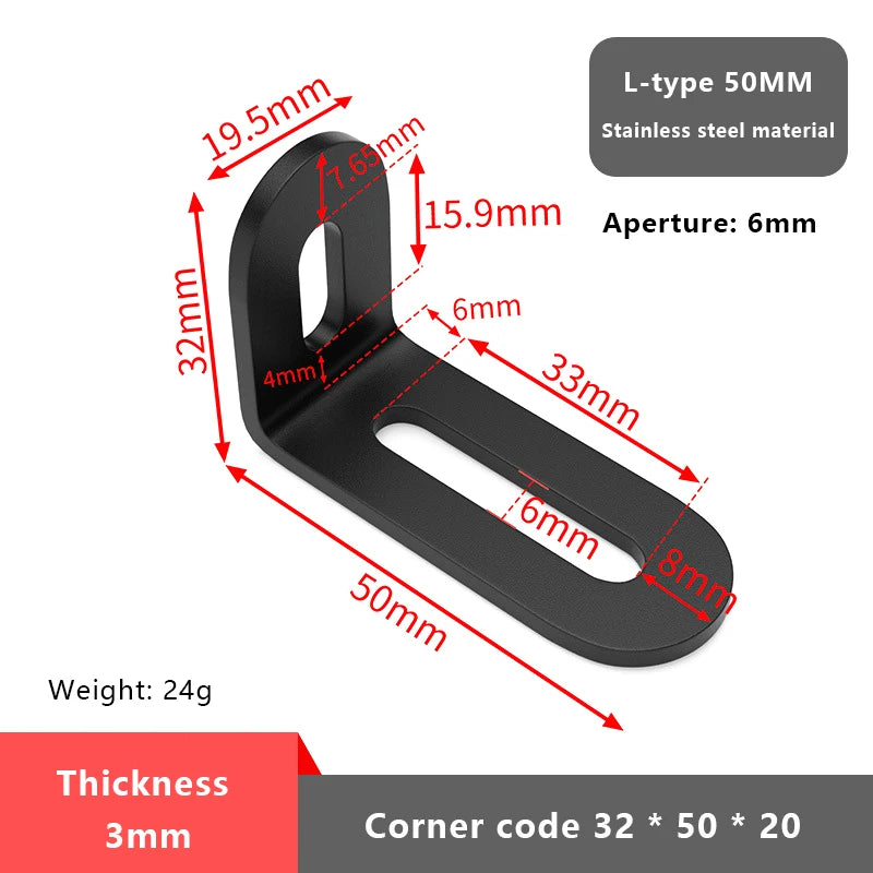 1PCS L-shaped Stainless Steel Adjustable Angle Code Long Hole Activity 90 ° Right Angle Furniture Fixer Shelf Bracket Connector Vue 1 Black
