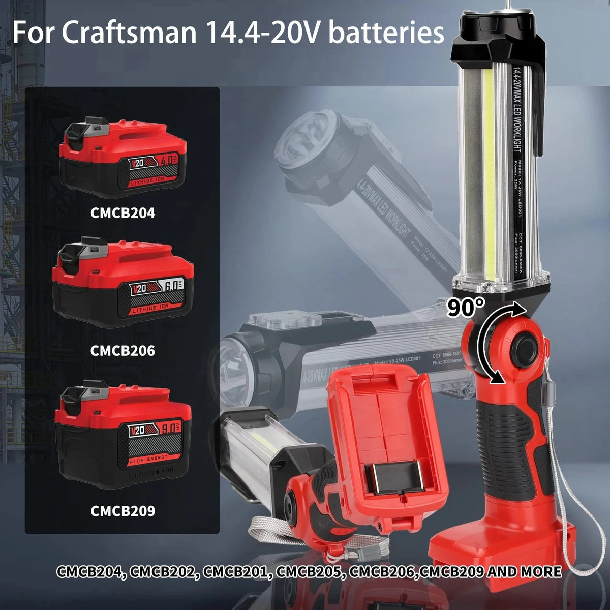 Portable Camping Light Flashlight for Craftsman 20V Lithium Batteries Rechargeable LED Outdoor Work Light for Emergency Lighting Vue