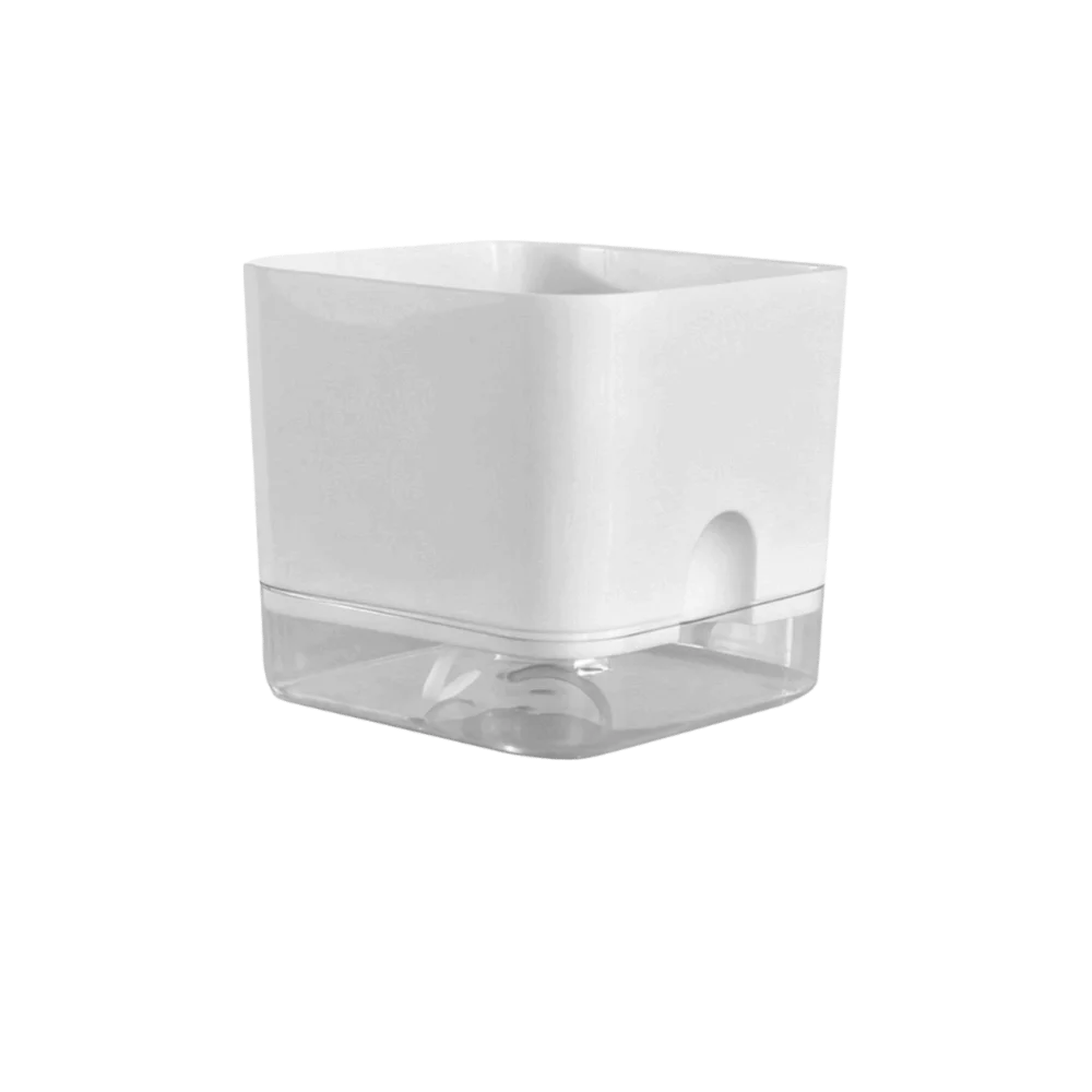Easy Care Square Shape Self Watering Plant Pots Drainage Hole Patchwork Plant Pots 2-Layer Design Plastic Flower Planters Office Vue Transparent 11cm