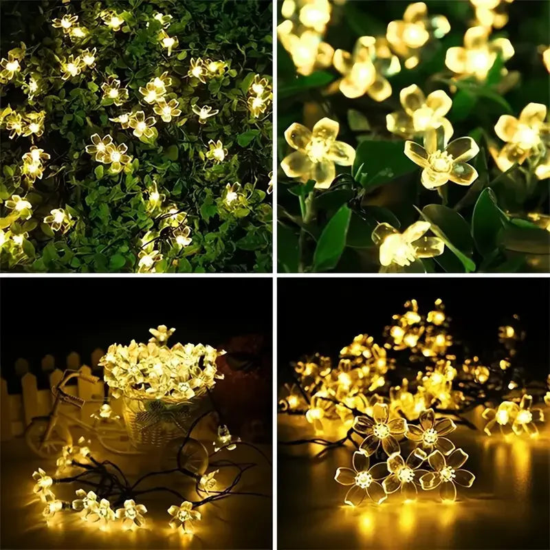 2025 Solar Flower String Lights 200LEDS Waterproof Solar Powered Fairy Lights 8 Modes Decorative Lights for Patio Fence Wedding Vue