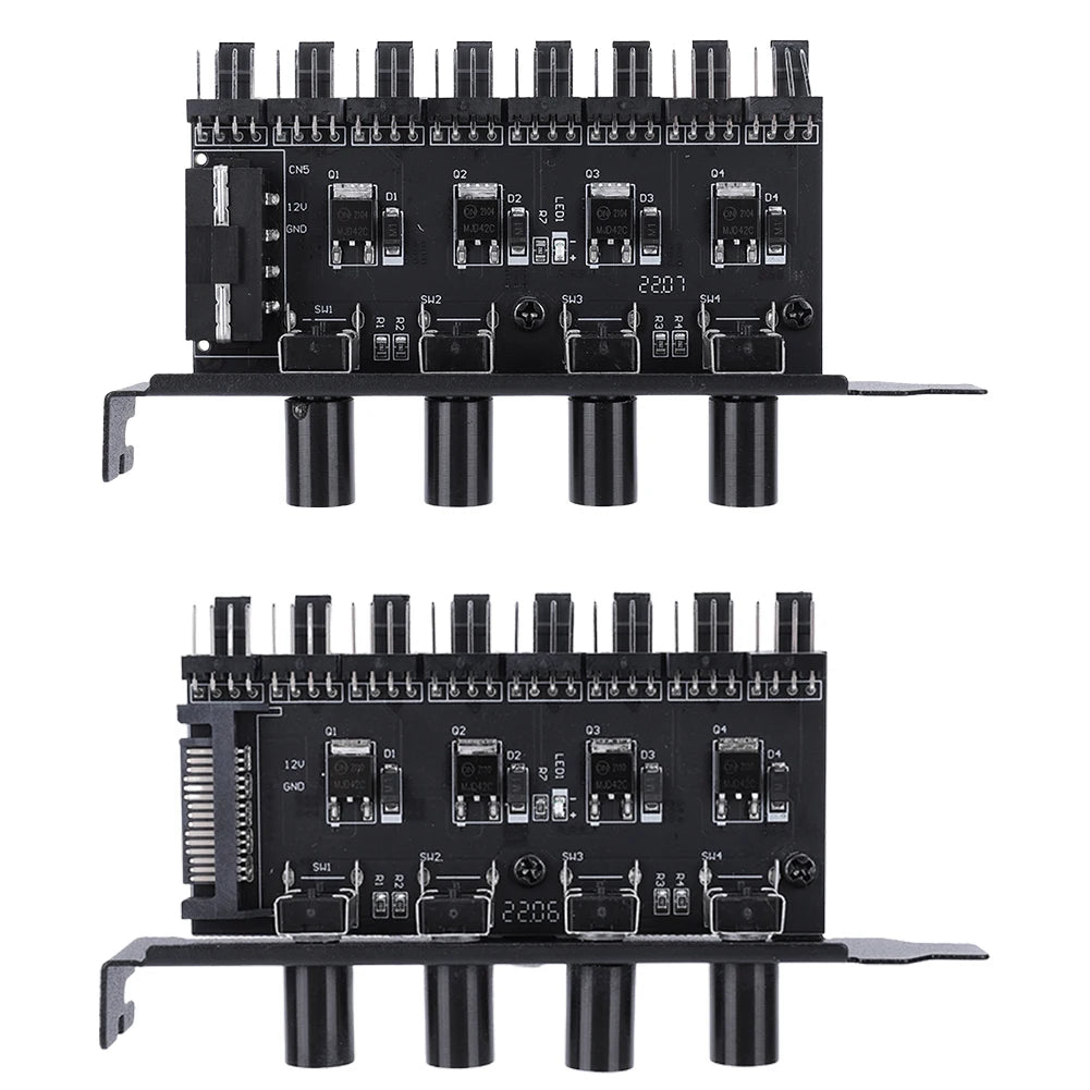 CPU Cooling Fan HUB SATA/4 Pin Adapter 8 Channel PWM Hub Cooling Fan Speed Controller 4 Knob PWM Cooler Fan HUB for CPU Chassis Vue