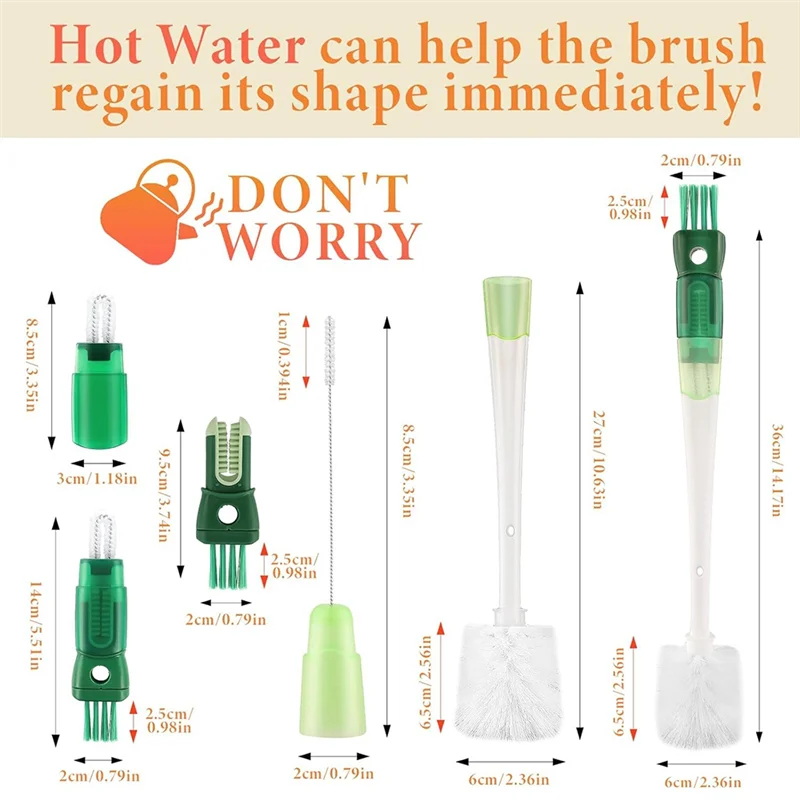 5 In 1 Water Bottle Brushes For Cleaning, Easily Cleans The Cup Mouth, Lid, Bottom, And Straw, Bottle Cleaning Toolsabkw Vue