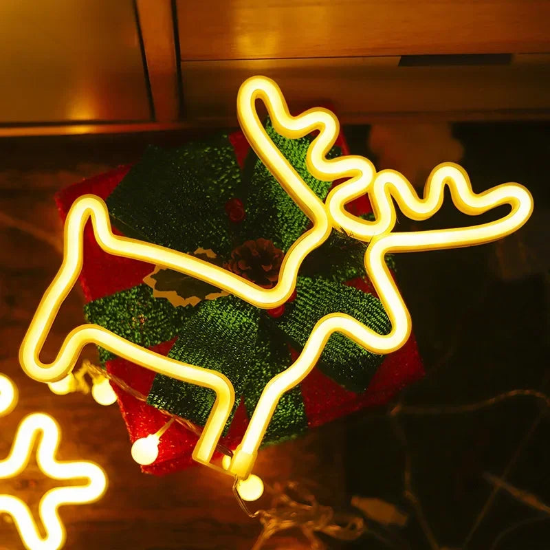 LED Christmas Socks Neon Sign Light Lamp Colorful Wall Lights Hat Bells Christmas Tree Snowflake Elk Ornaments Decor Room Party Vue