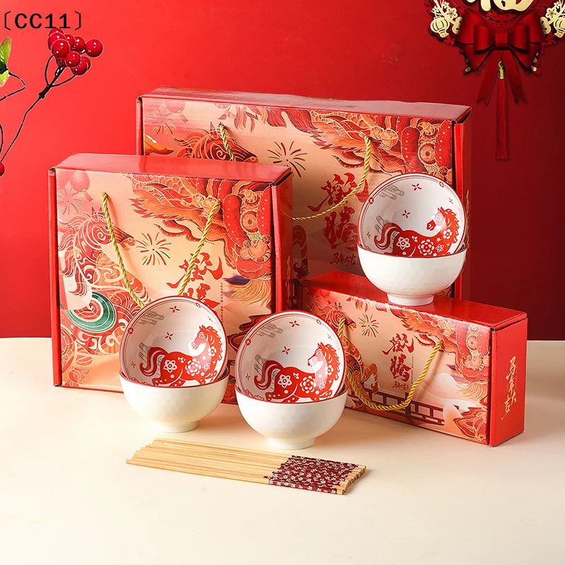 Year Horse Ceramic Bowls Chopsticks Year's SouvenirCC11