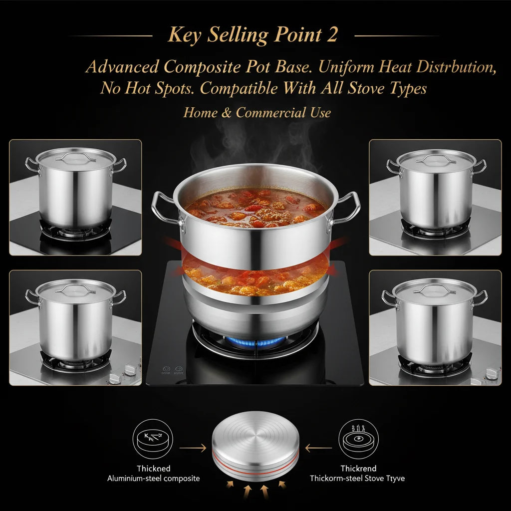 33L Stainless Steel Stock Pot with Lid – 34.9Qt Commercial Pot Stainless Steel Stock Pot Vue
