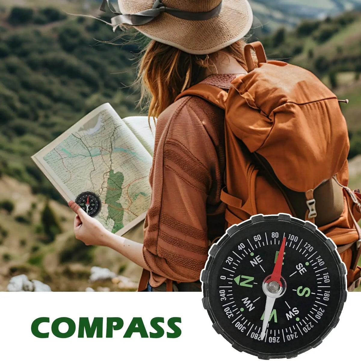 4.5CM Multifunctional Survival Compass Sighting Exploration Gear for Hiking Mountaineering Camping Traveling Outdoor Adventure Vue