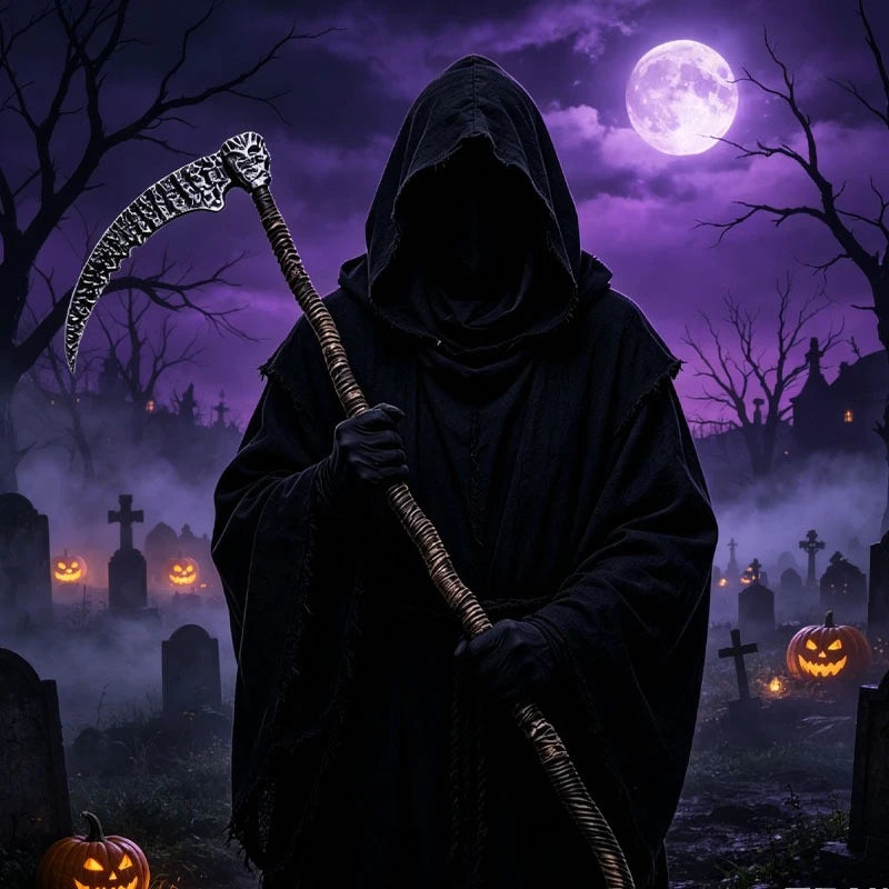 1-2pcs Halloween Grim Reaper Scythe Toy with Skull Handle for Cosplay Costume Party Favor Decor Role Play Accessory Vue