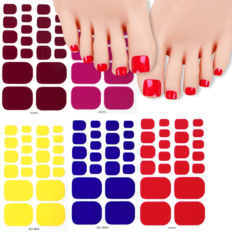 Solid Color Full Cover Toenail Polish Strips Summer Self Adhesive DIY Foot Decals 22tips Baking Free Toe Nail Sticker Wraps Vue