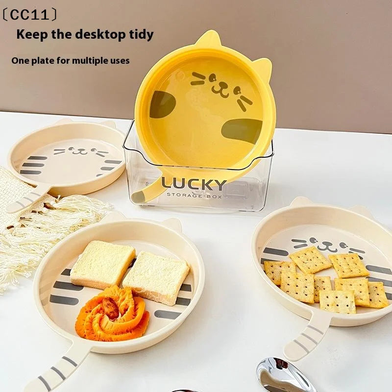Cute Cat Pattern Plastic Dessert Snack Food Plate Reusable Spit Bone