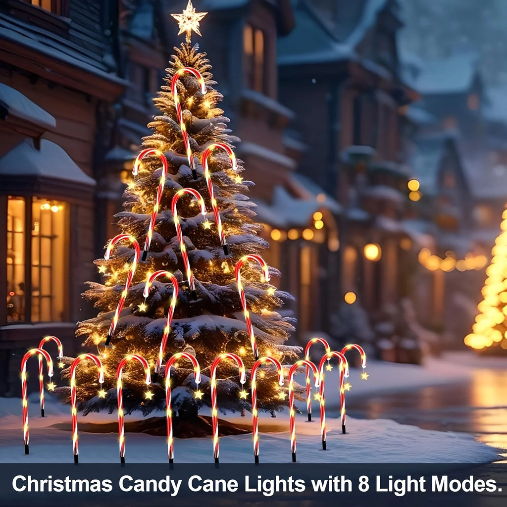 LED Light Up Candy Cane Garden Stake Lights, Waterproof Christmas Path Lights for Driveway Courtyard New Year Festive Decoration Vue