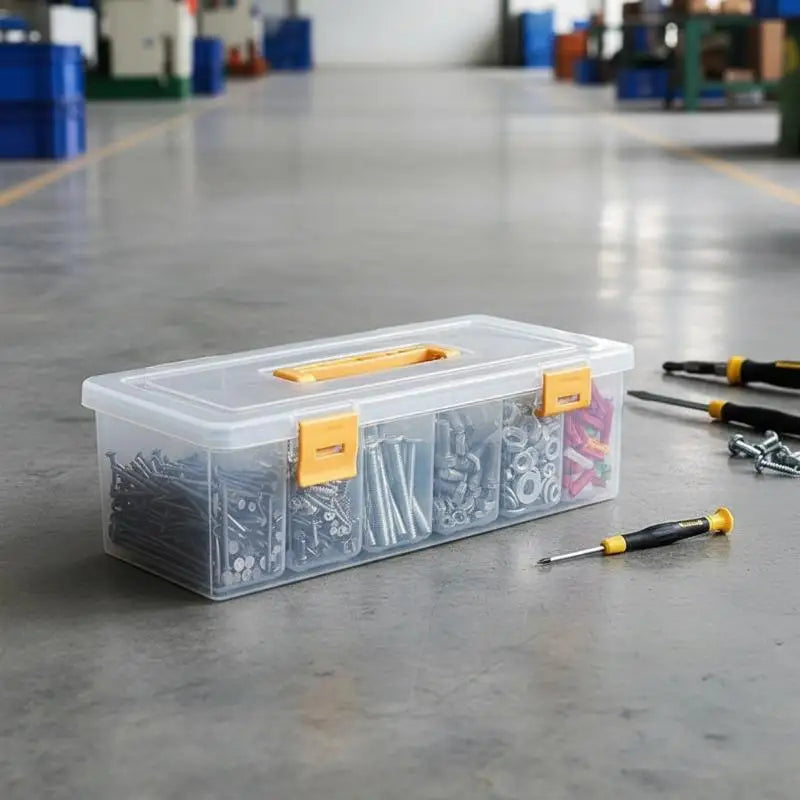Multi Compartment Transparent Hardware Tool Storage Box Portable Plastic Organizer Case for Office DIY Workshop Vue