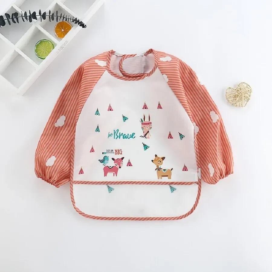 Boys Girls Burp Cloth Banana Bibs For1-3Year Baby Long Sleeve Scarf Waterproof Toddler Art Smock Feeding Bib Apron Pocket Infant Vue