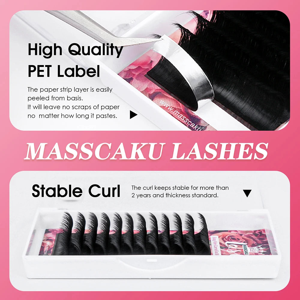 Customized Private Packaging MASSCAKU Self-Making Flowering Lashes C/CC/D/DD Curl Multi-texture Blooming Eyelashes Easy to Use Vue