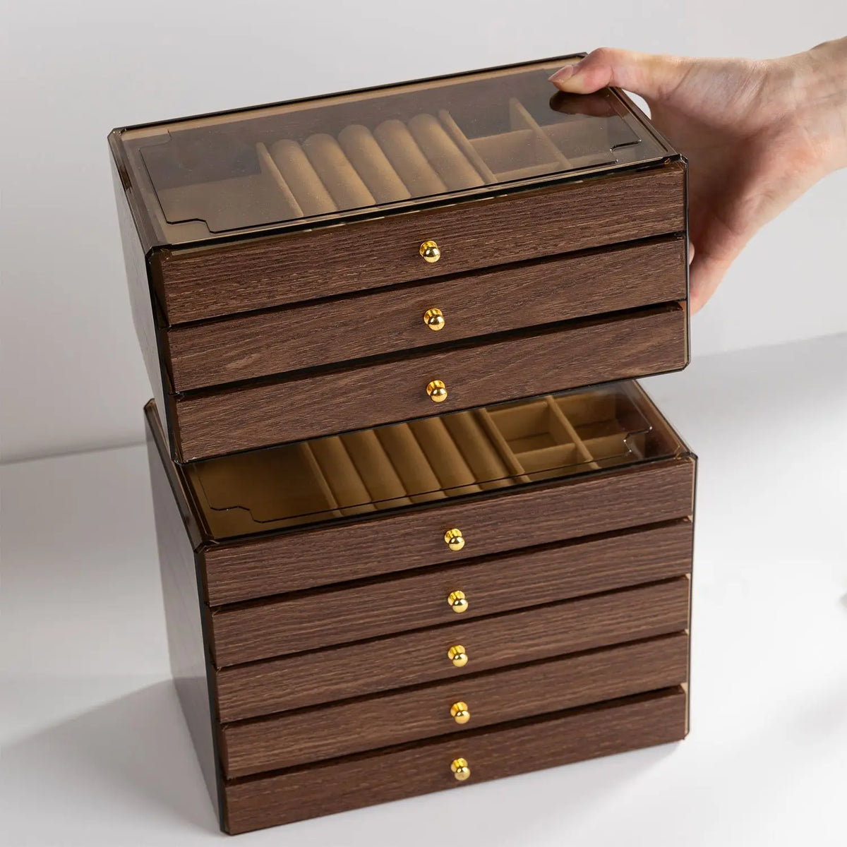 Multi-layer Wooden Jewelry Box Transparent Window Rings Necklace Jewelry Storage Case Organizer Bracelet Earrings Vue