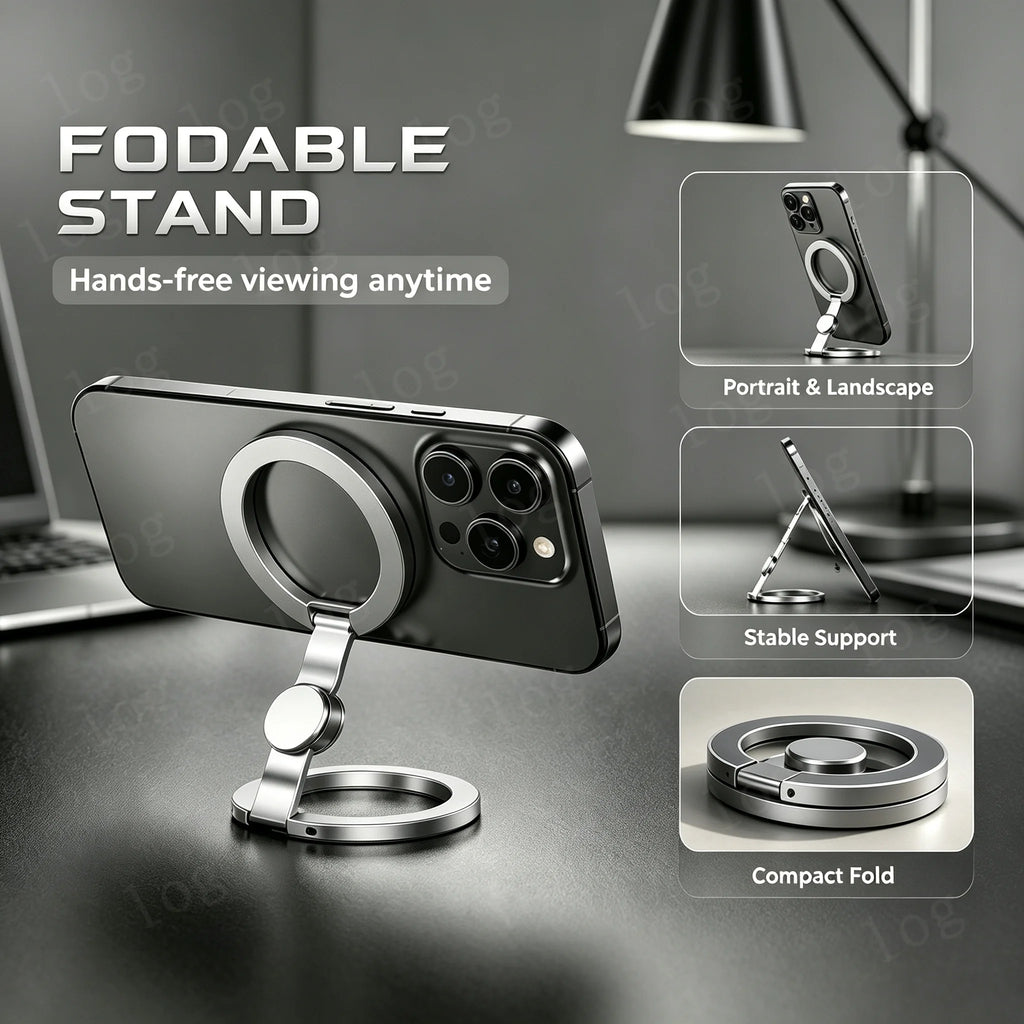 360° Rotatable Foldable Double-Sided Magsafe Phone Stand Strong Magnetic Finger Grip Holder Compatible iPhone 17 16 15 14 13 Vue