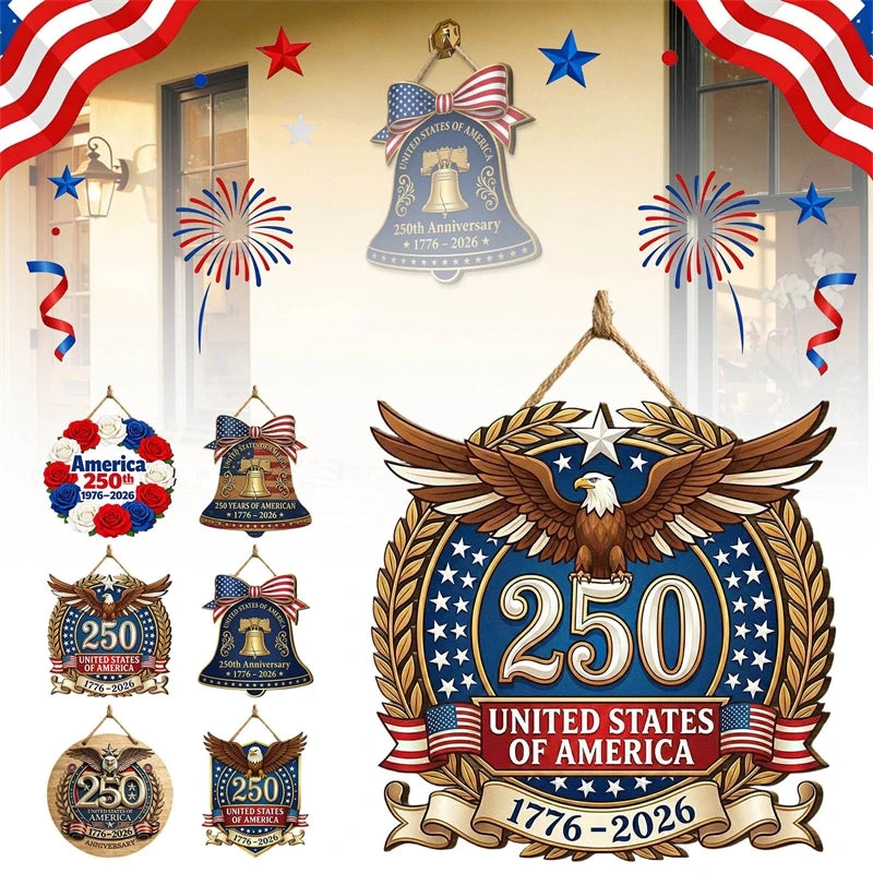 Wooden 250th Anniversary Door Plaque Rustic Patriotic Sign For Porch Wall Entry Decor Independence Day Gift For Family Couples Vue