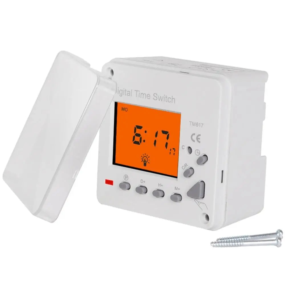 TM617 110V/220V Time Switch Intelligent Backlight Large Screen Time Control Switch Timer 72x72mm Panel or DIN Rail Installation Vue