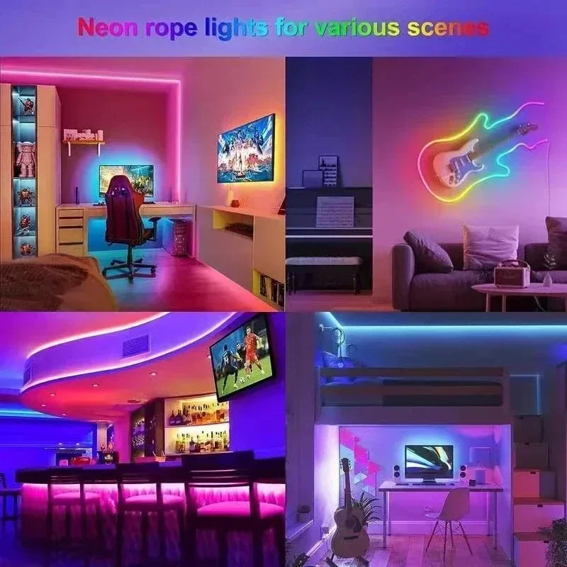 Smart Bluetooth Colorful RGB LED Strip Neon Light 1M 2M 3M 5M With 5V USB Remoter LED Dimmer Night Room Table Cabient Lamp Decor Vue