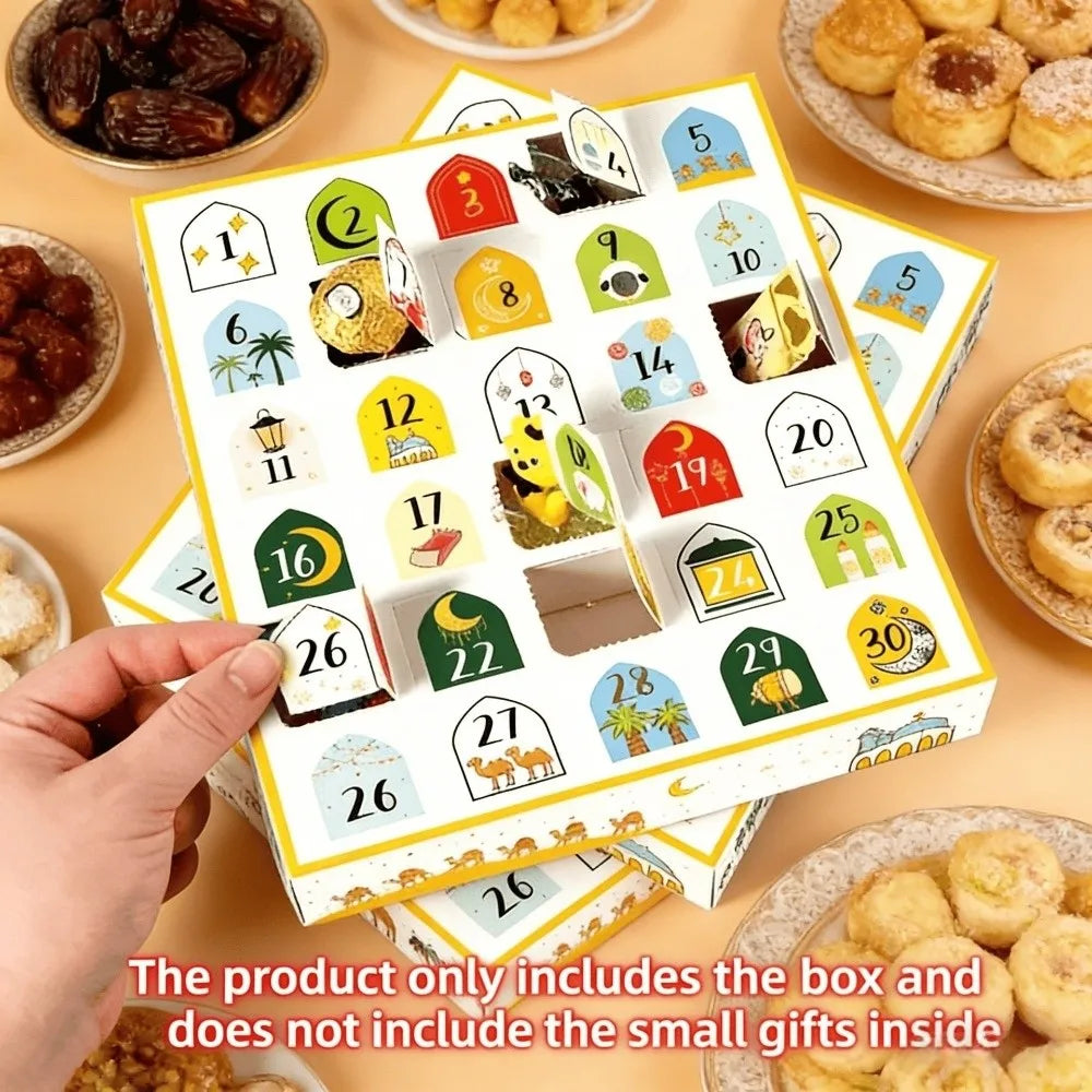 30 Empty Grid Ramadan Advent Calendar Box Paper Cartoon Pattern Surprise Gift Box Quick-release Middle East Theme Vue