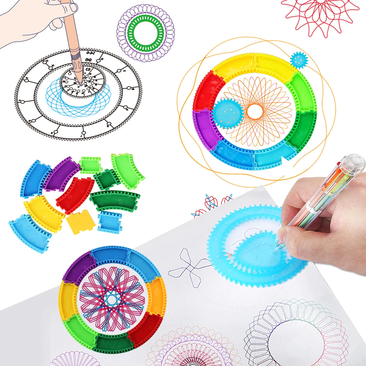 Spirograph Spiral Art Drawing Kit for kids, Fun Shapes Drawing Art Set Classic Gear Design Toys Drawing Rulers with book Vue