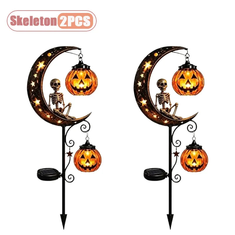 1-2pcs Solar Powered Halloween Black Cat and Pumpkin Yard Stake Light for Garden Lawn Pathway Patio Porch Decor Vue Skeleton-2PCS