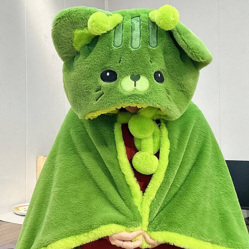 Green Alien Cat Seal Capybara Black Cat Robes Cloak Cute Animal Plush Cloak Blankets Swaddle With Hood Boys Girls Winter Gifts Vue Green alien cat 80x120cm