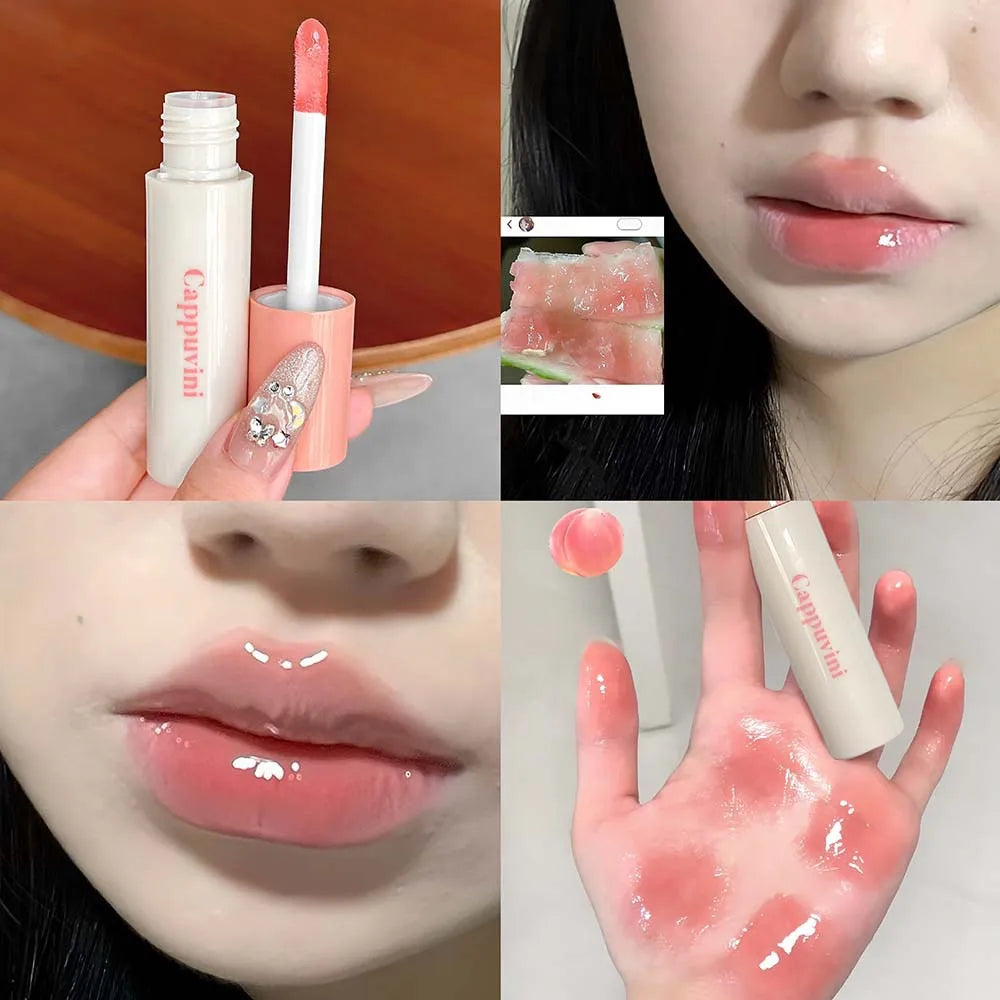 Pink Crystal Mirror Glass Lip Gloss Round Tube Water Light Lipstick Clear Jelly Lip Glaze Nude Clear Moisturizing Lip Tint Vue 03