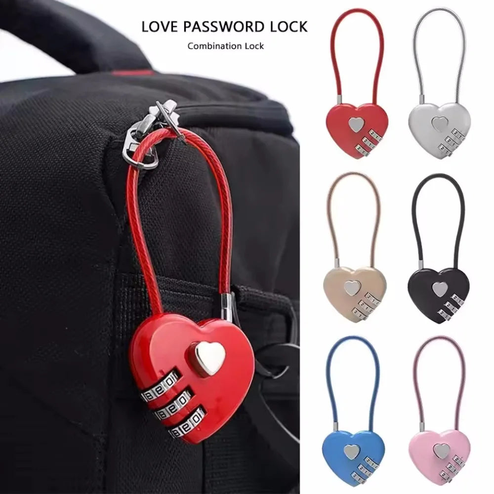 Portable Zinc alloy 3 Digit Password Lock Wire Rope Anti-theft Backpack Zipper Lock Padlock Luggage Combination Lock Travel Vue