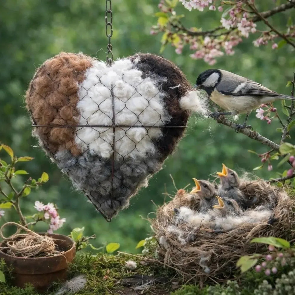 Handmade Alpaca Fiber Bird Nesting Heart Heart Shape Refillable Birds Nests Material Holder Hanging Cotton Wool Vue