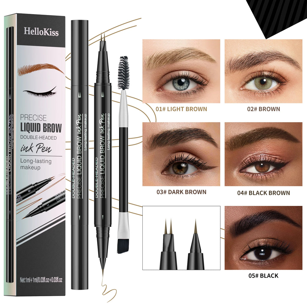 Hellokiss Two-Pronged Liquid Eyebrow Pencil, Waterproof and Sweat-Proof Wild Double-Ended 2-in-1 Liquid Eyebrow Pencil Vue