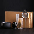 6Pcs/set Tea Whisk Brush Set Bamboo Matcha Whisk Scoop and Holder Matcha Bowl with Strainer Japanese Matcha Ceremony Accessory Vue Black 6Pcs