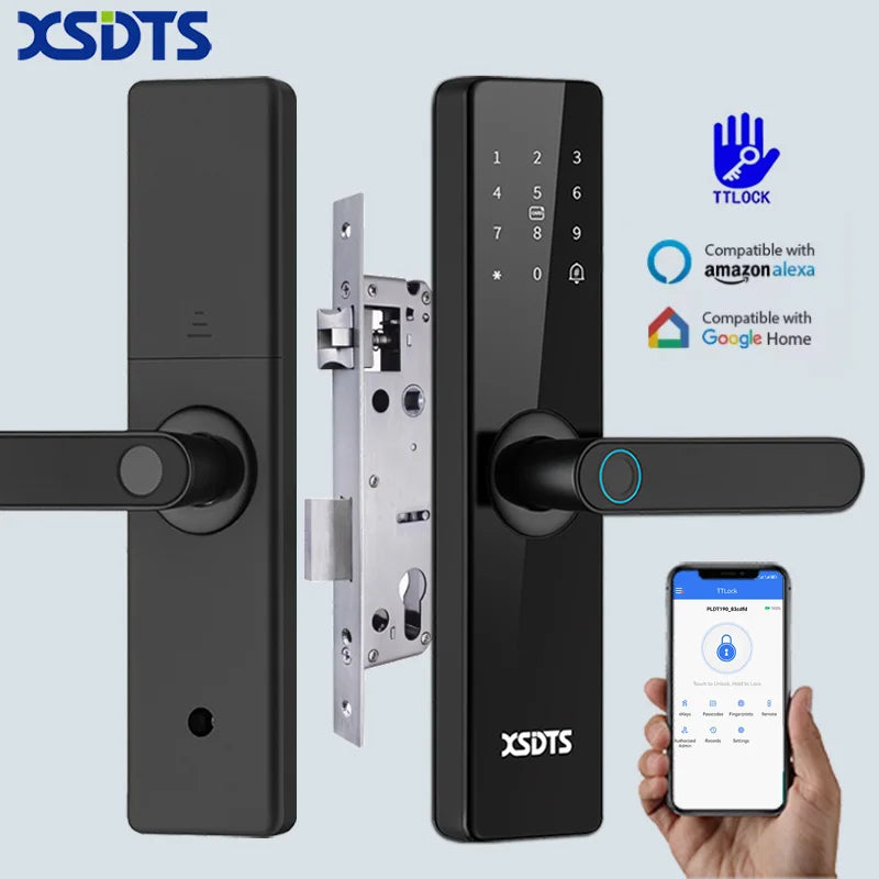 TTLock App Bluetooth Work With Google Home Aleax Security Digital Fingerprint Password Electronic Smart Lock For Home Vue