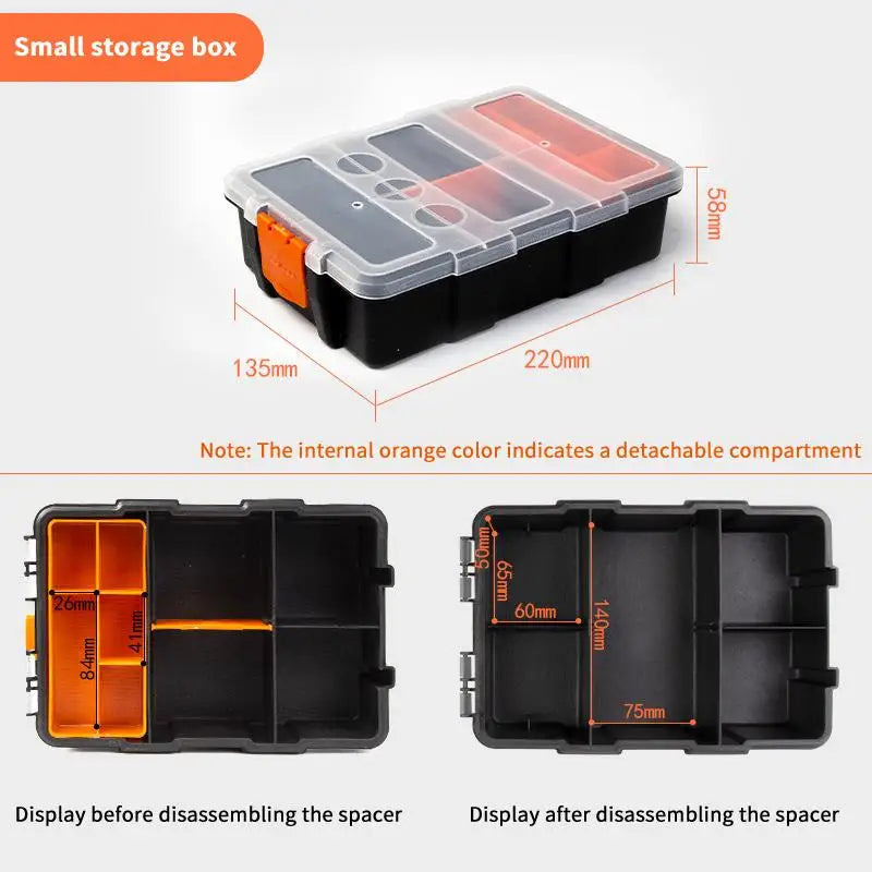Multi Section Plastic Toolbox with 25 Grids Portable Hardware Storage Compartment for DIY Home Sewing Workshop Vue black S