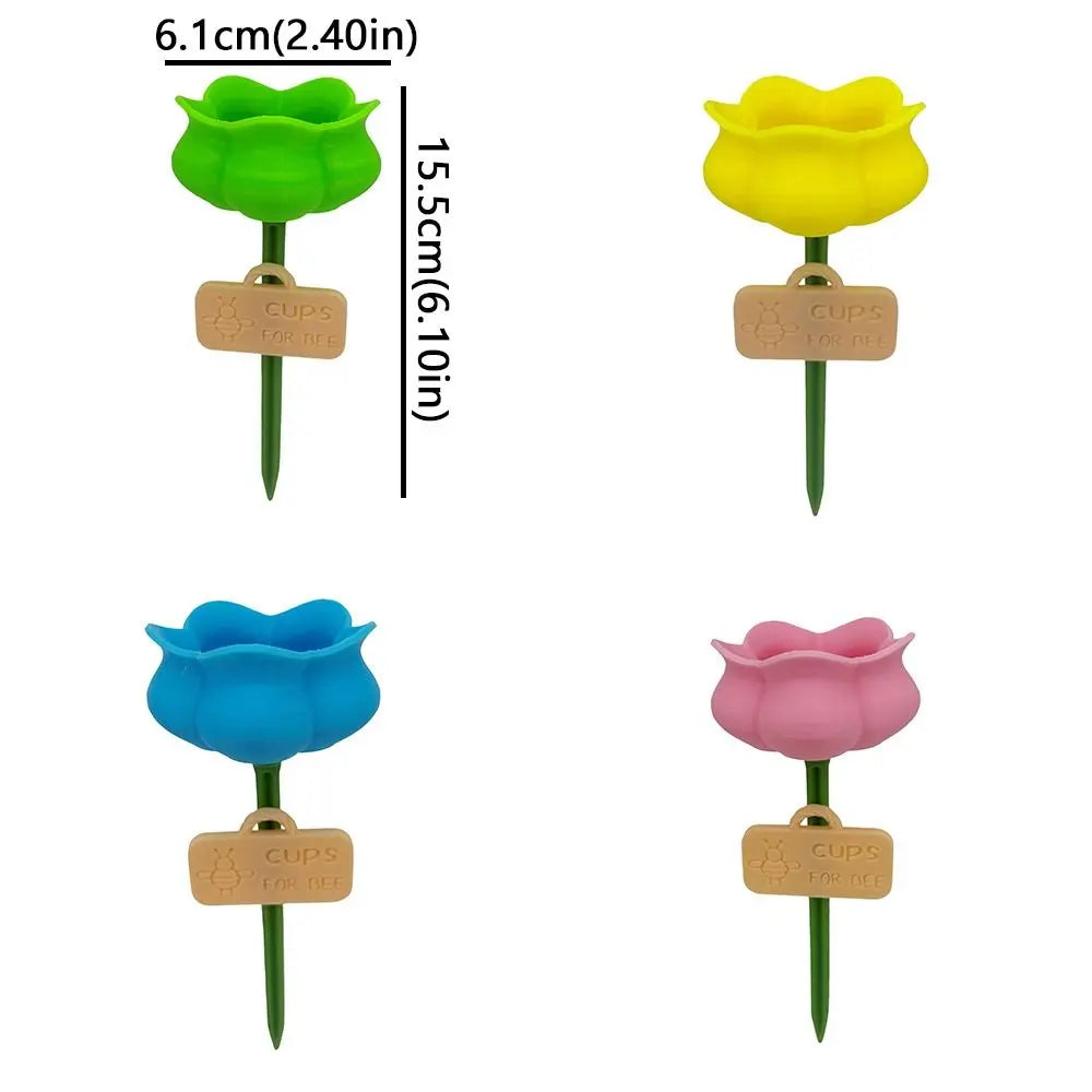 Flower Shape Bee Butterfly Water Cup Plastic Weather-Resistant Bee Watering Station Colorful Stable Stake Base Animals Feeder Vue