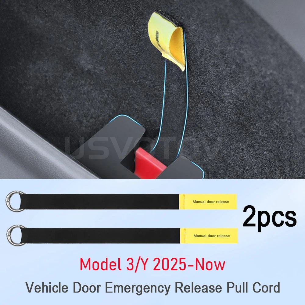 for Tesla Model 3 Y Juniper 2025 2026 Door Emergency Release Pull Cord Rear Door Emergency Switch Pull Rope Safety Accessories Vue 2pcs