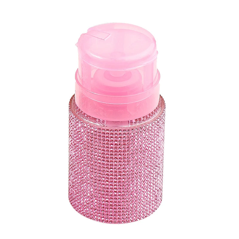 1 Pcs Diamond Nail Refillable Bottles Empty Press Pump Dispenser Nail Art Polish Remover Cleaner Makeup Bottle Manicure Tool Vue Pink