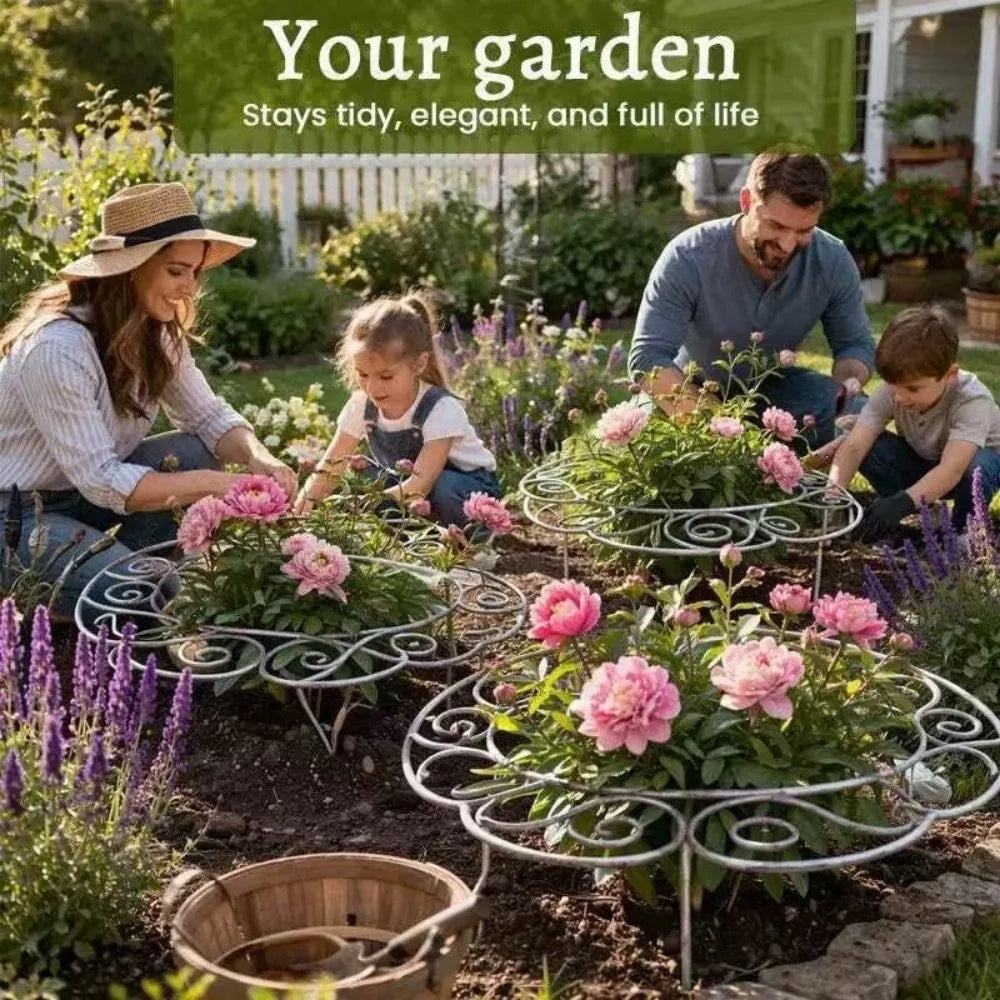 Flower Shaped Metal Plant Support Ring Weather-Resistant Anti Lodging Grow Through Ring Bracket Rust-Proof Iron Art Vue