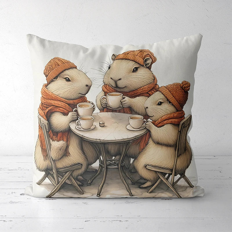 Capybara Cushions with Festive and Cute Designs Square polyester pillowcase, modern sofa decorative cushion cover Vue 3 40x40cm
