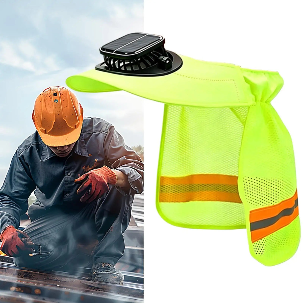 Solar Powered Hard Hat Sun Visor, Wide Brim Helmet Cap With Cooling Fan,Outdoor Safety Helmet Sun Shade Fishing Hat Multipurpose Vue