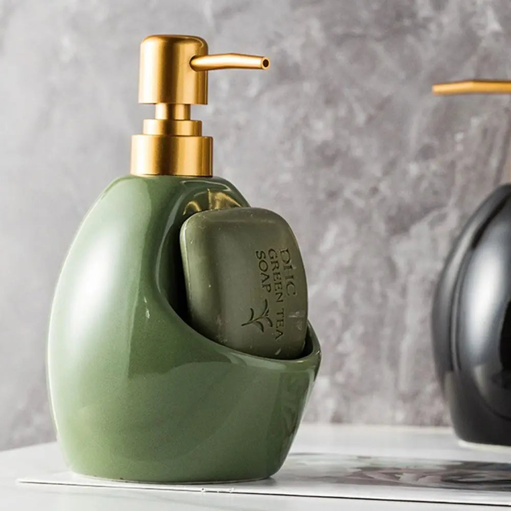 Press Pump Ceramic Lotion Bottle With Sponge Holder Refillable Bathroom Soap Dispenser Empty 480ml Capacity Bath Lotion Pump Jar Vue