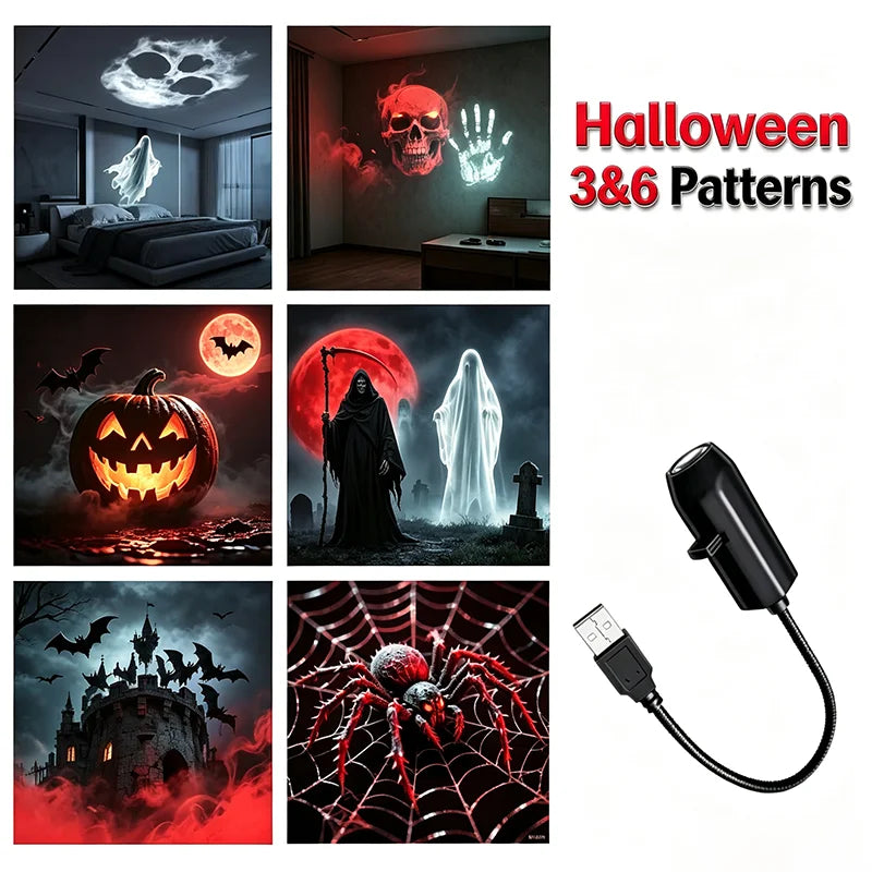 USB Halloween Projection Lamp – Ghost, Bat & Skeleton Patterns Halloween Projector Lamp Vue