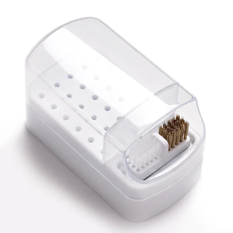 2 in 1 Nail Drill Bits Storage Box 30 Holes with Cleanning Brush Manicure Salon Grinding Head Holder Display Nail Art Accessory Vue